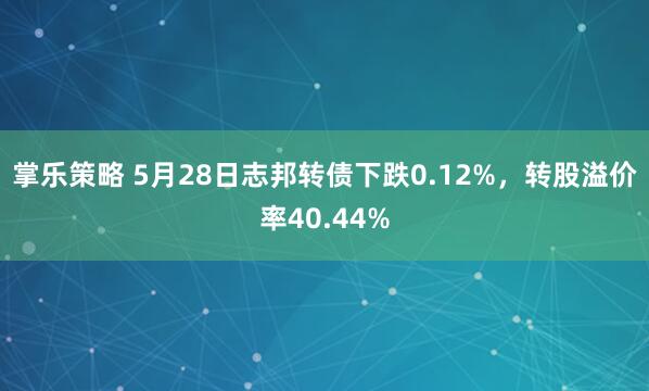 掌乐策略 5月28日志邦转债下跌0.12%，转股溢价率40.44%